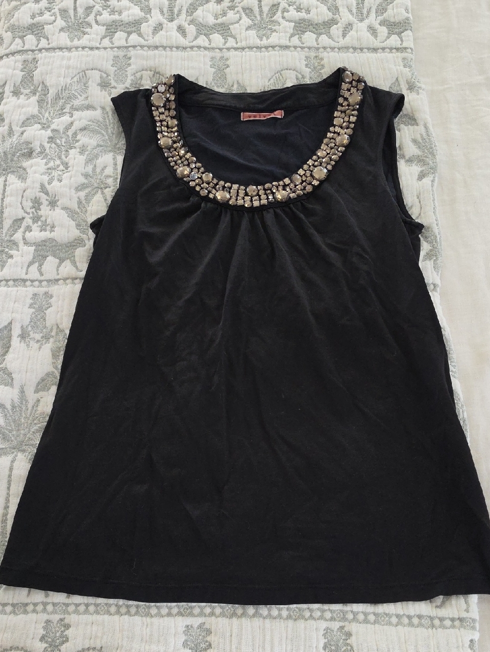 Velvet Black Sleeveless Tank Top with Jeweled Collar